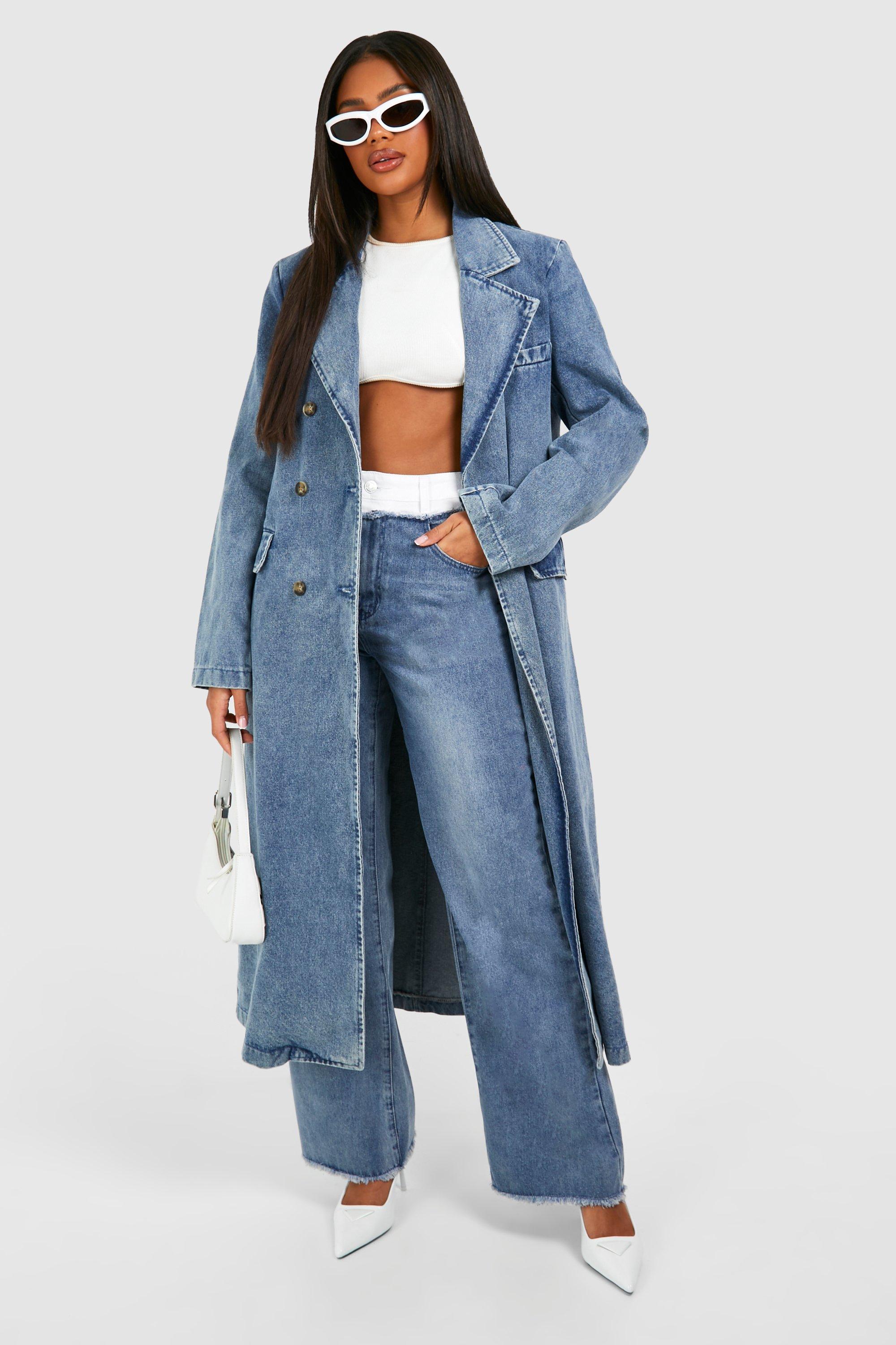 Double Breasted Denim Trench Coat | boohoo